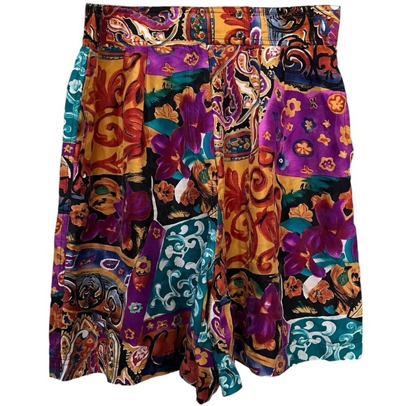 Studio New York Large Silk Vintage 90’s Floral Abstract High Waist Short R5 - Picture 1 of 7